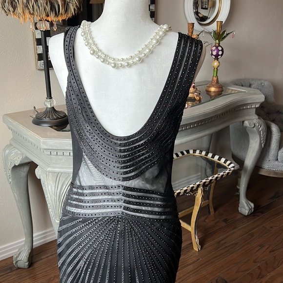 Alberto Makali Black Mesh, Ribbon and Crystal Studded Gown - Picture 7 of 13